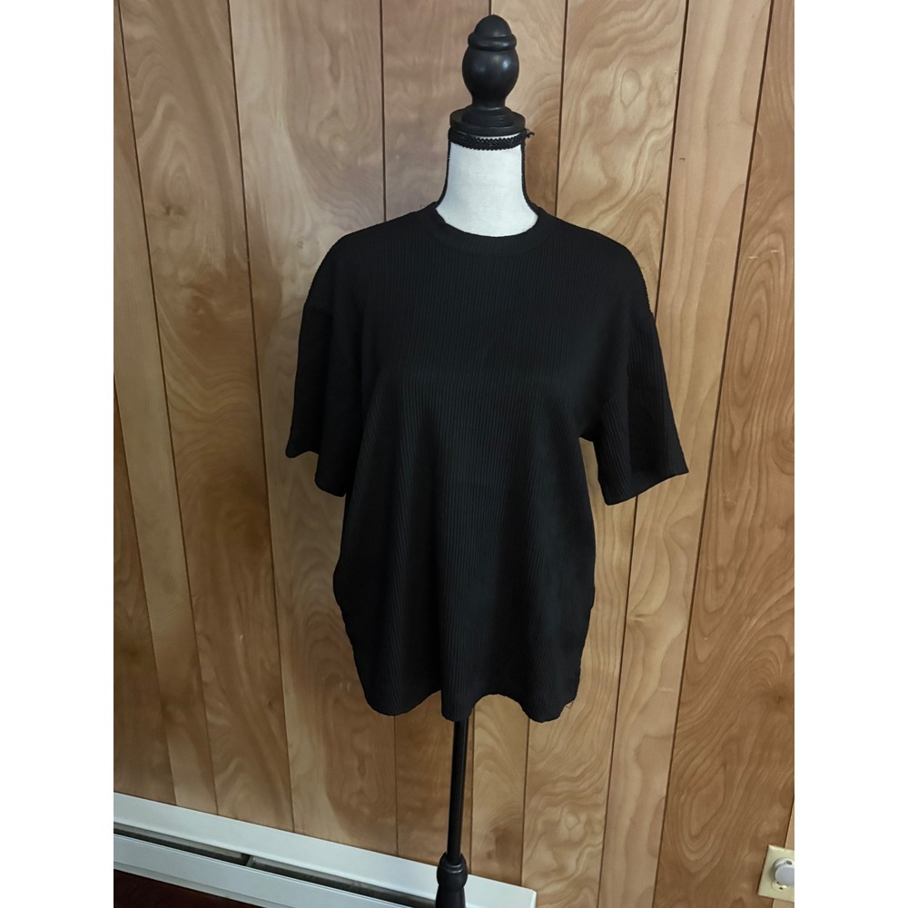 D&F Ricky Singh Black Ribbed Relaxed Fit Short Sleeve T-Shirt Small